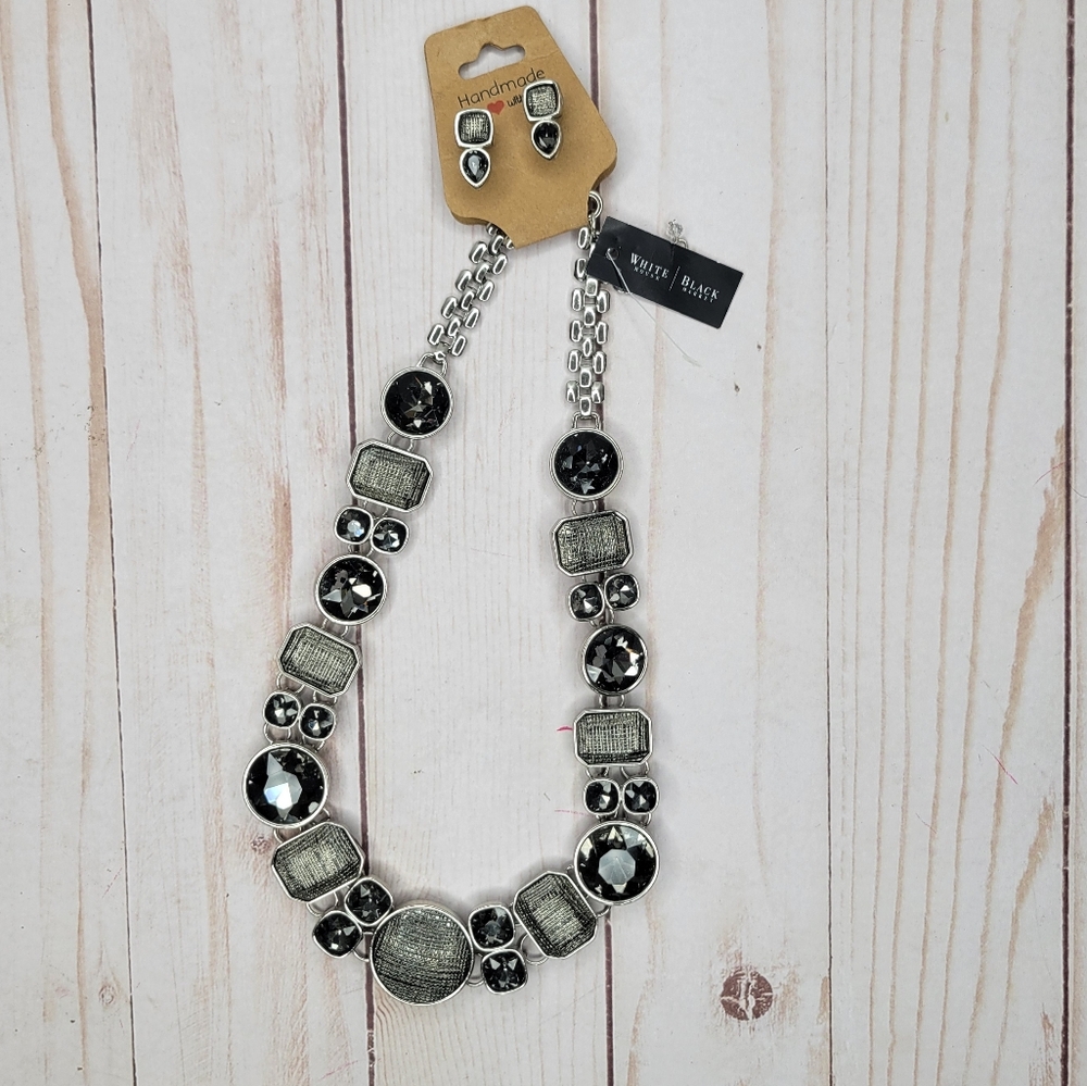 WHBM White House Black Market Chunky Silver Crystal Necklace and Earring Set
